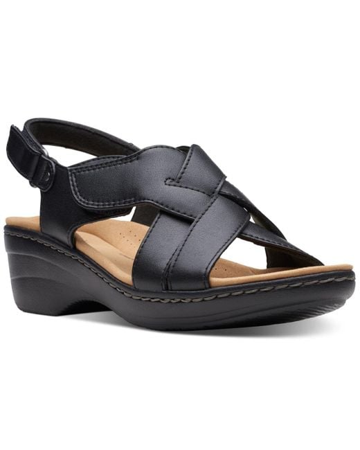 Clarks Merliah Echo Slip-on Slingback Wedge Sandals in Black | Lyst