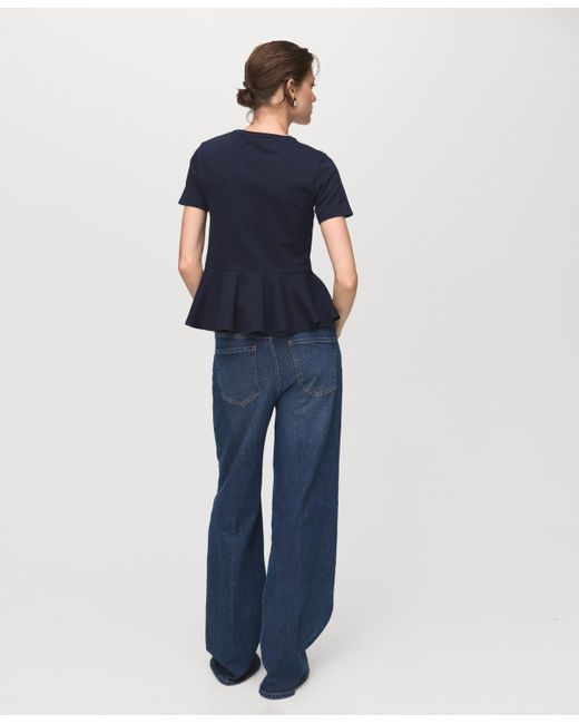 Mango Blue Short-sleeved Peplum T-shirt
