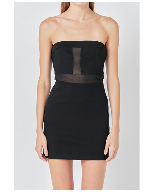 Grey Lab Black Strapless Mesh Mini Dress