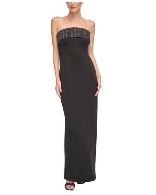 Calvin Klein Black Embellished-overlay Strapless Gown