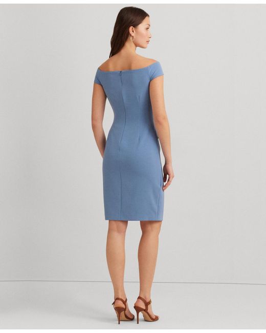 Lauren by Ralph Lauren Blue Off-the-shoulder Sheath Dress