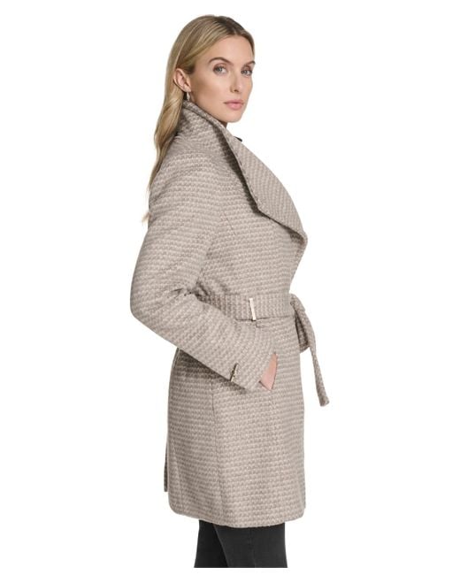 Calvin Klein Natural Asymmetrical Belted Wrap Coat