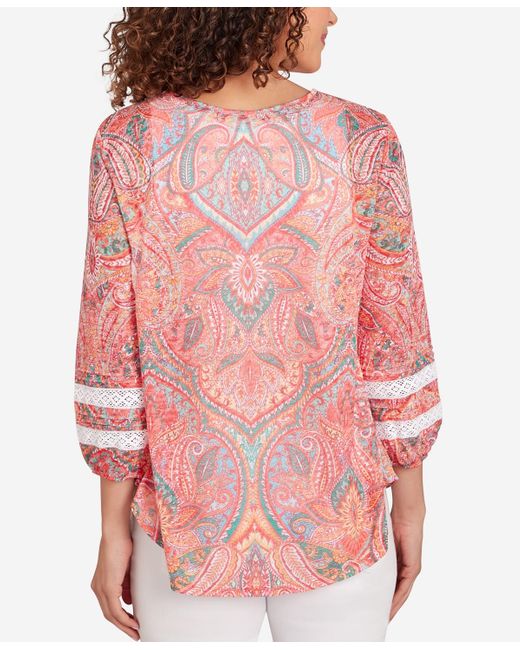 Ruby Rd Red Petite Paisley Lace Knit Top