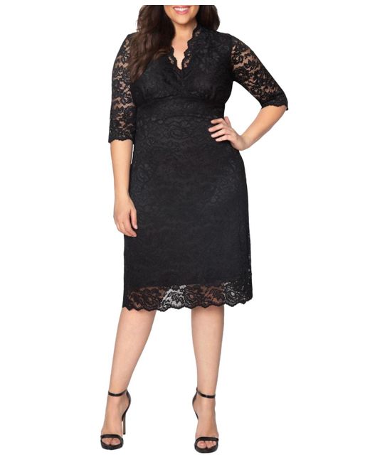 Kiyonna Plus Size Scalloped Boudoir Lace Cocktail Dress in Black | Lyst