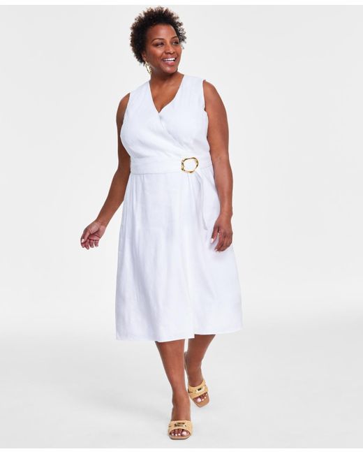 INC International Concepts White Plus Size D-ring Midi Dress