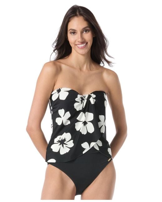 Vince Camuto Black Floral Print Tankini Top High Waist Bottoms