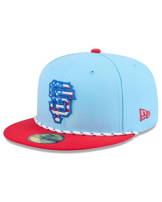 KTZ Light Blue/red San Francisco Giants 2025 Fourth Of July 59fifty Fitted Hat for men