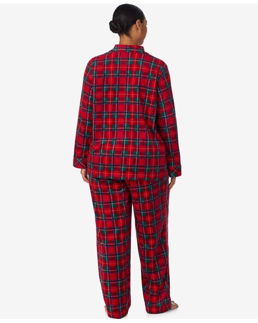 Ralph Lauren Red Plus Size Long Sleeves Notch Collar Pajama Set