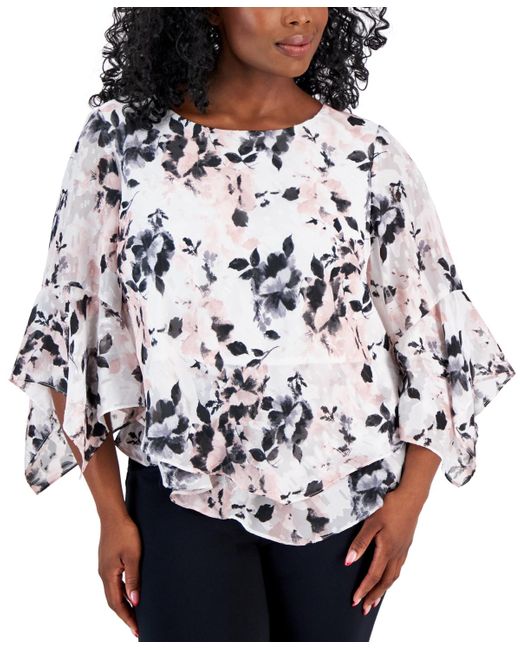 Alex Evenings Gray Plus Size Scoop-neck Tiered Ruffled Blouse