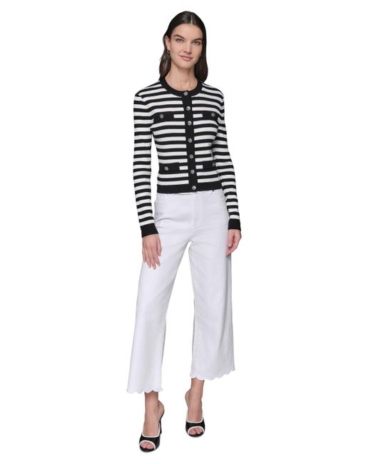 Karl Lagerfeld White Four-pocket Stripe Cardigan