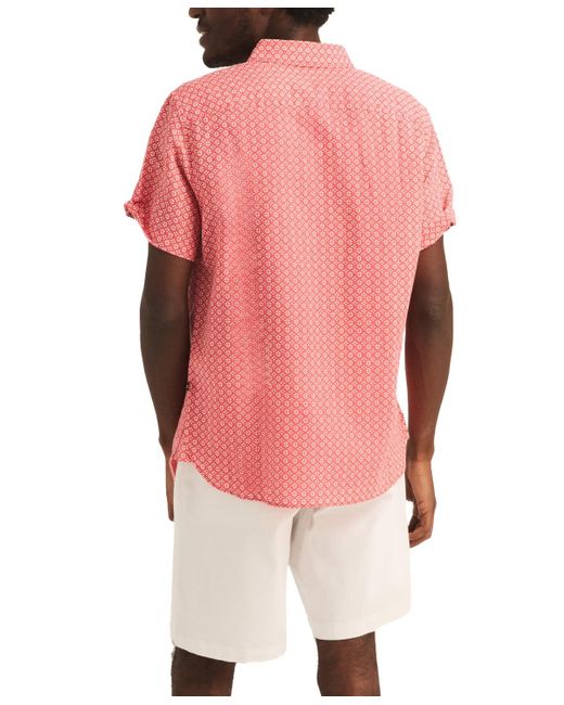 Nautica Pink Geo Pattern Short Sleeve Linen-blend Shirt for men
