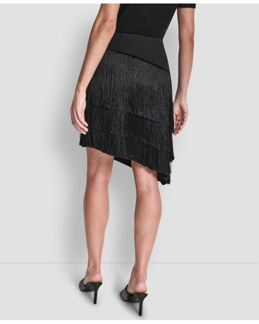 DKNY Black High-low Fringe Detail Skirt