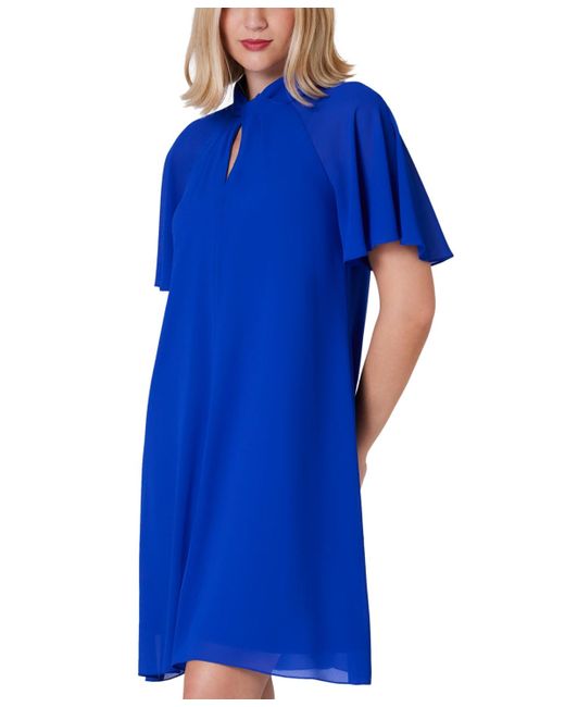 Jessica Howard Blue Petite Twist-neck Keyhole A-line Dress