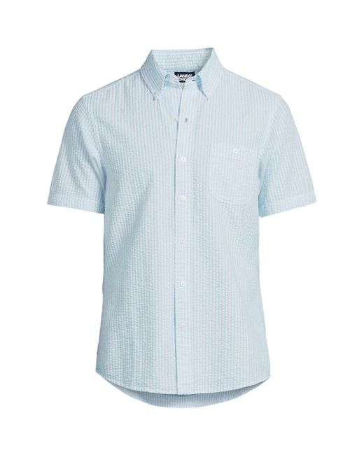 Lands' End Blue Traditional Fit Short Sleeve Seersucker Shirt for men