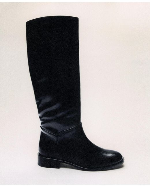 Mango Black Leather High Boots
