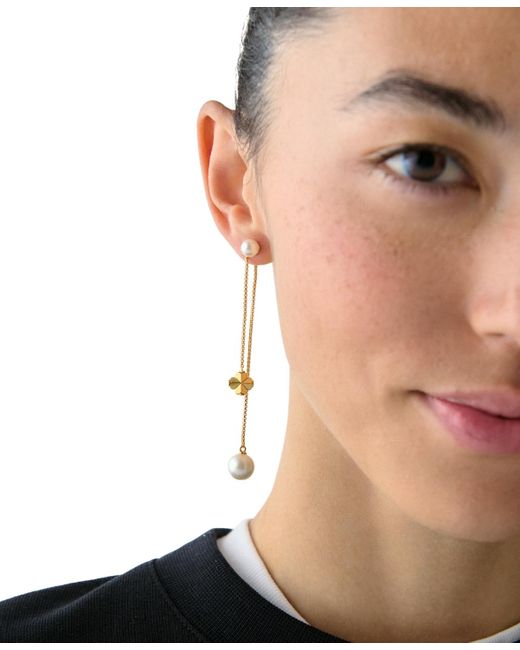 Kate Spade White Imitation Pearl And Cubic Zirconia Chain Linear Earrings