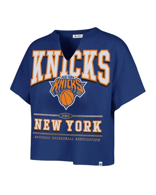 '47 Blue New York Knicks Elation Oversized Notch Neck T-shirt