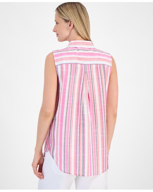 Nautica Pink Striped Sleeveless Button Shirt