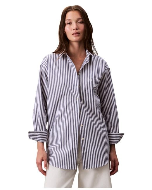 Calvin Klein Purple Striped Cotton Poplin Button-down Shirt