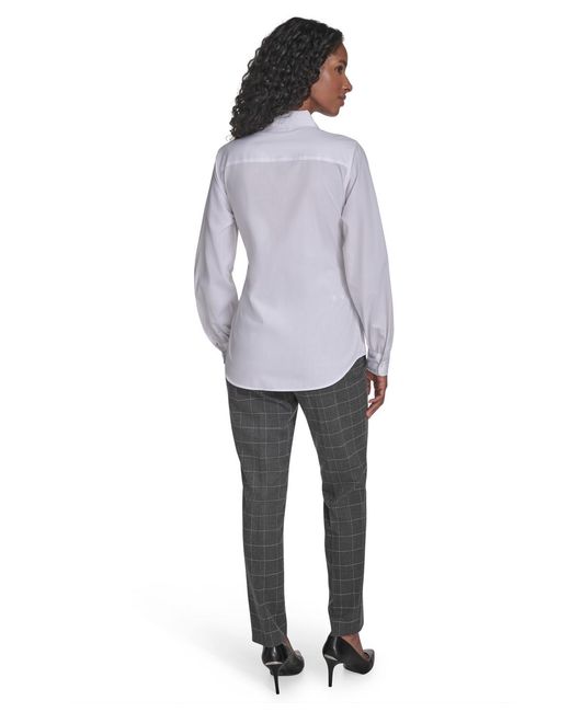 Calvin Klein Gray Tie Waist Collared Neck Top