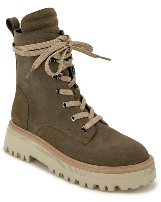 Kenneth Cole Suede Radell Lace-up Lug Sole Combat Boots in Light Olive ...