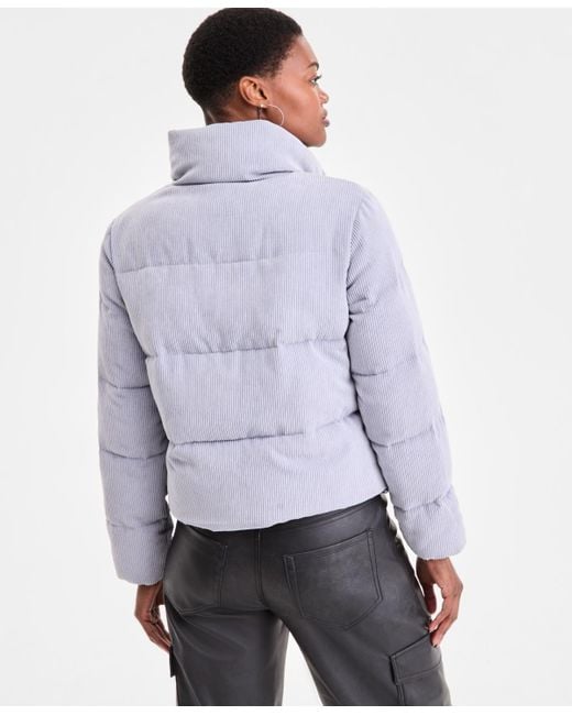 Steve Madden White Corduroy Zip-front Puffer Coat