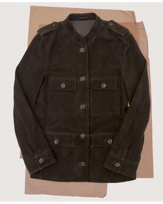 Mango Black Band Collar Suede Jacket