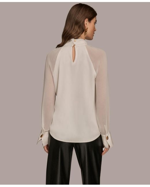 Donna Karan Natural High Neck Mix Media Blouse