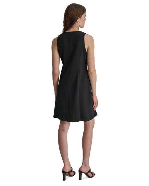 DKNY Black V-neck Sleeveless A-line Dress
