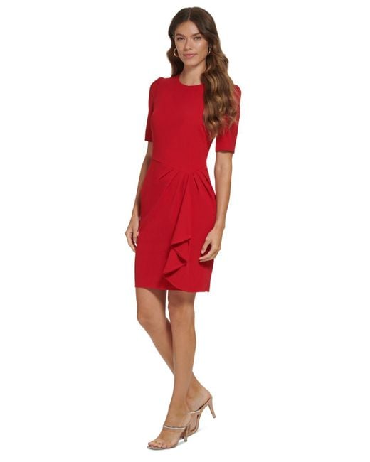 DKNY Puffsleeve Drapeddetail Sheath Dress in Red Lyst