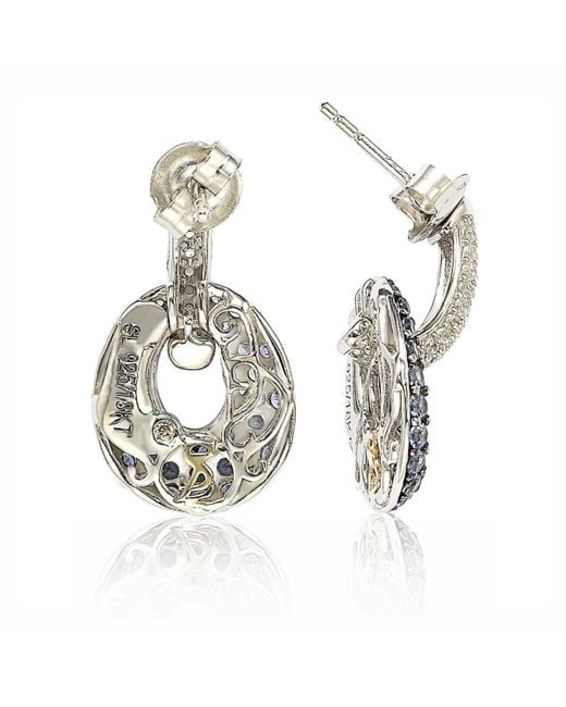 SUZY LEVIAN NEW YORK Metallic Suzy Levian Sterling Silver Sapphire & Created White Sapphire Double Oval Dangle Earrings