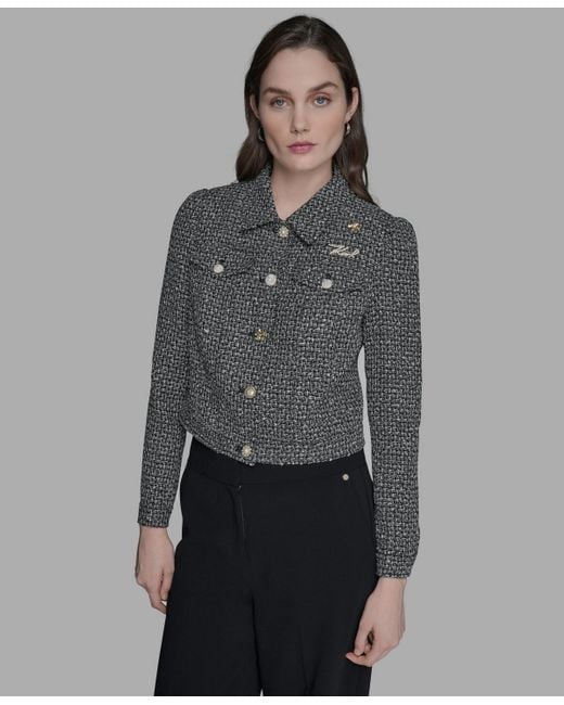 Karl Lagerfeld Gray Tweed Long Sleeve Jacket
