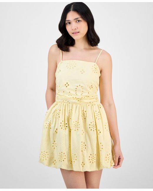 And Now This Yellow Eyelet Tube Mini Dress