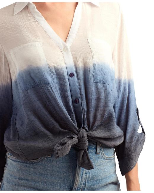Bcx Blue Textured Button-front Top