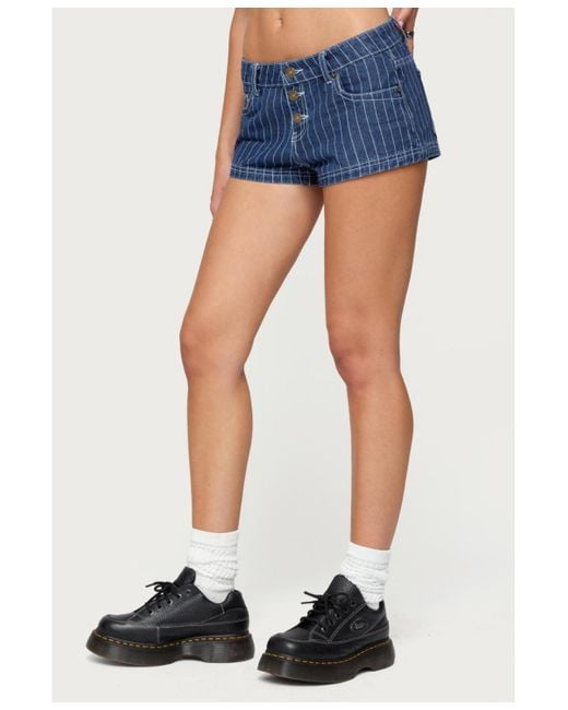 Edikted Blue Hanson Pinstripe Denim Shorts