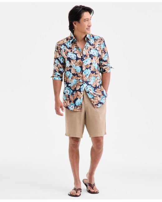 Club Room Blue Floral-print Button-up Long-sleeve Shirt for men
