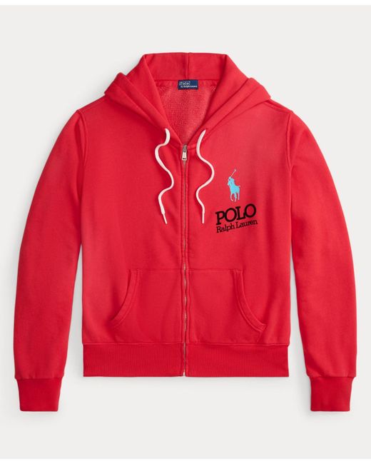 Polo Ralph Lauren Red Big Pony Lightweight Fleece Zip Hoodie Sweatshirt