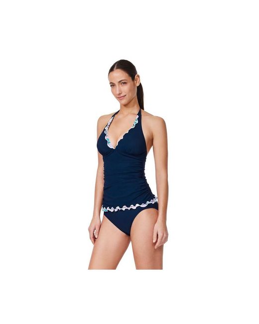 Gottex Blue Canva Tricolore Halter Tankini Top