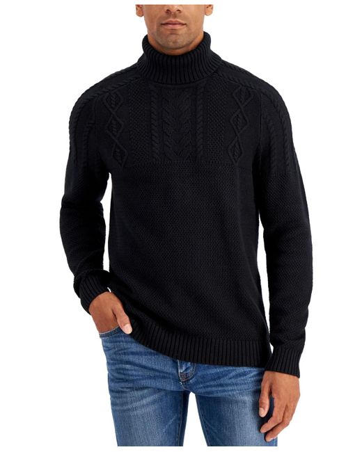 Club Room Cotton Chunky Cable Knit Turtleneck Sweater, Created For Macy ...