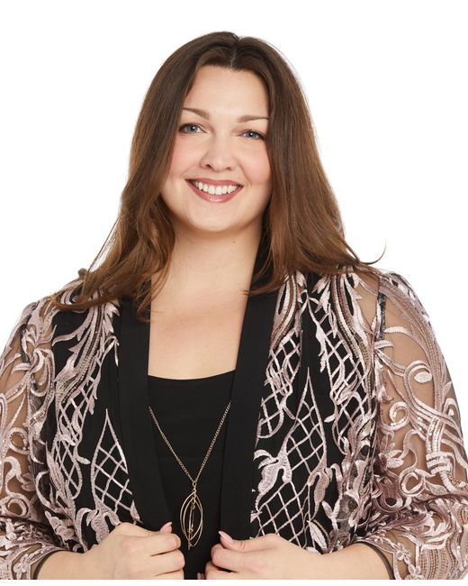 R & M Richards Black Plus Size Embroidered Duster Jacket