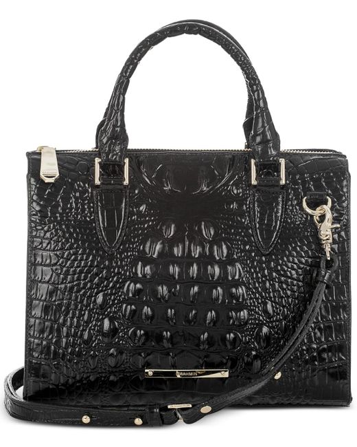 Brahmin Black Anywhere Convertible Melbourne Embossed Leather Satchel
