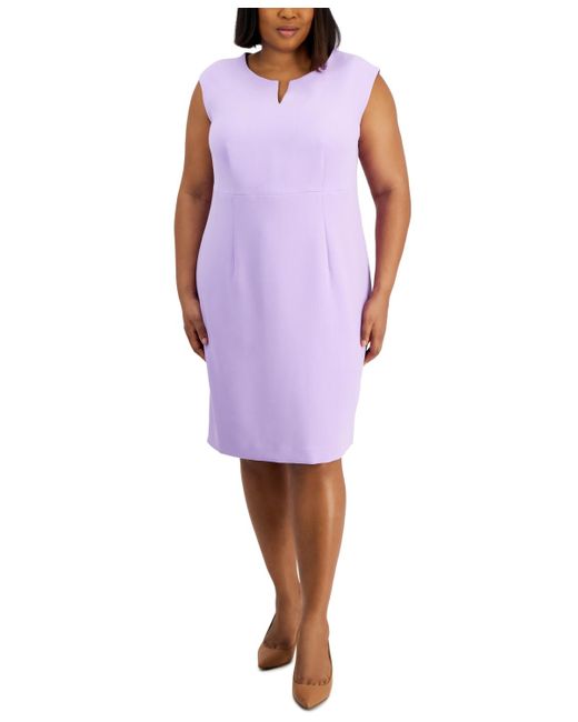 Kasper Purple Plus Size Split-neck Sheath Dress