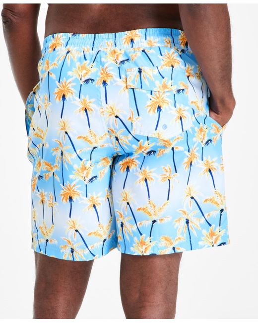 Club Room Blue Aqua Palm Tree Drawstring 7" Swim Trunks for men