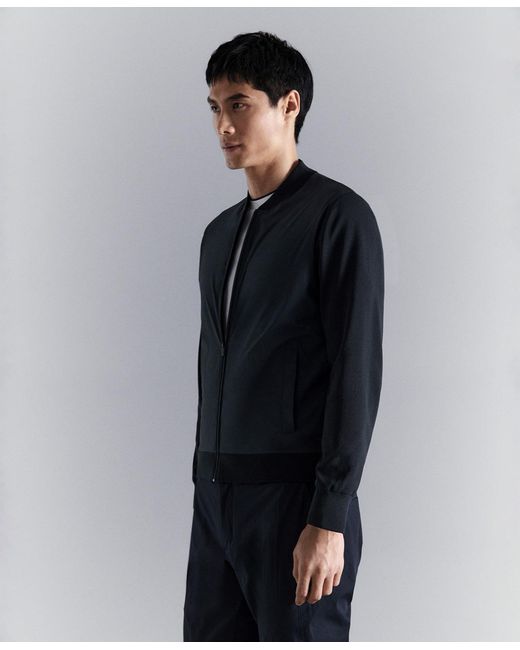 Mango Blue Combined Knit Bomber Jacket for men