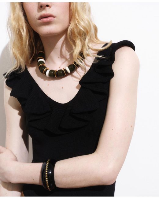 Mango Black Ruffle Knit Top