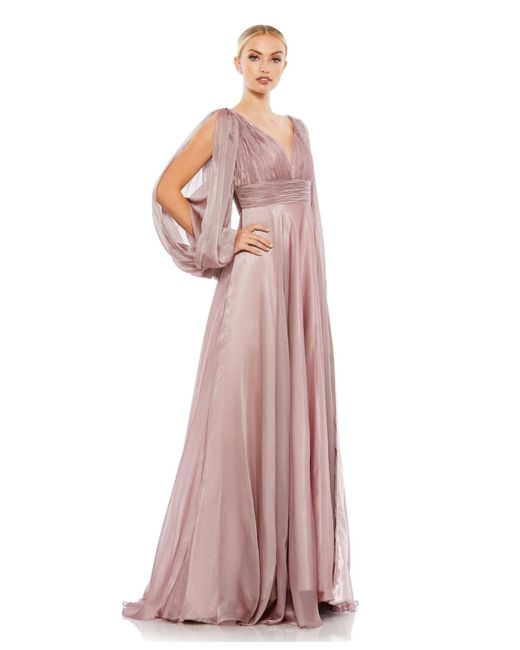 Mac Duggal Pink Chiffon Open Sleeve A Line Gown