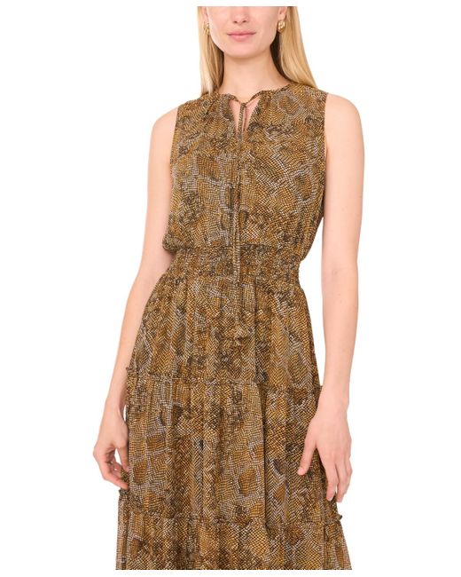 1.STATE Natural Tie Neck Tiered Sleeveless Dress