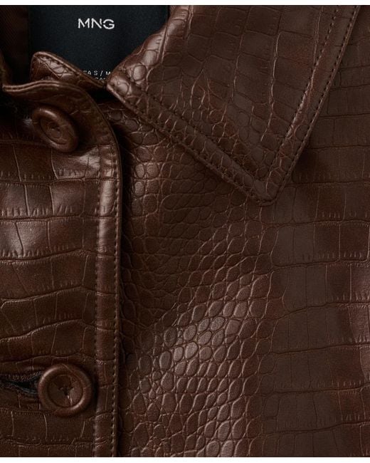 Mango Brown Croc-effect Bomber Jacket