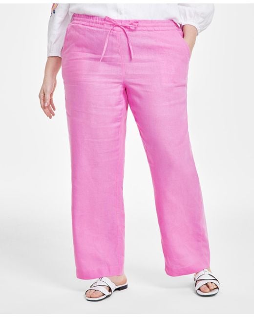Charter Club Plus Size 100% Linen Pants in Pink | Lyst