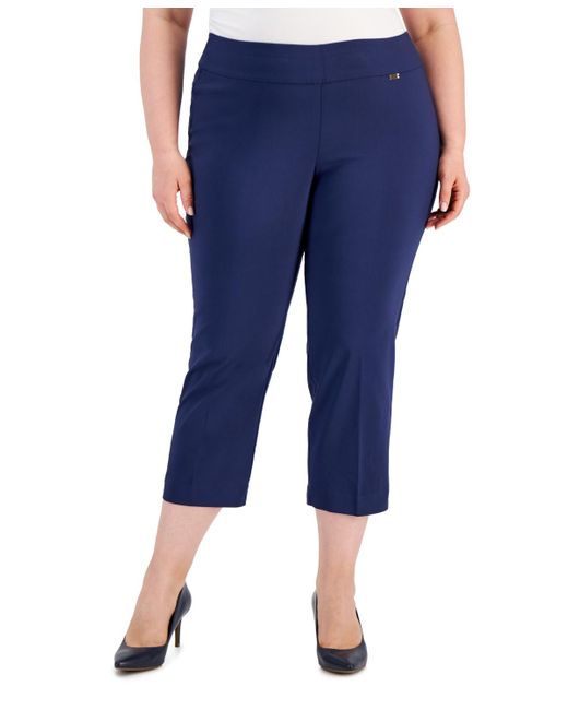 INC International Concepts Blue Plus Size Mid-rise Pull-on Capri Pants